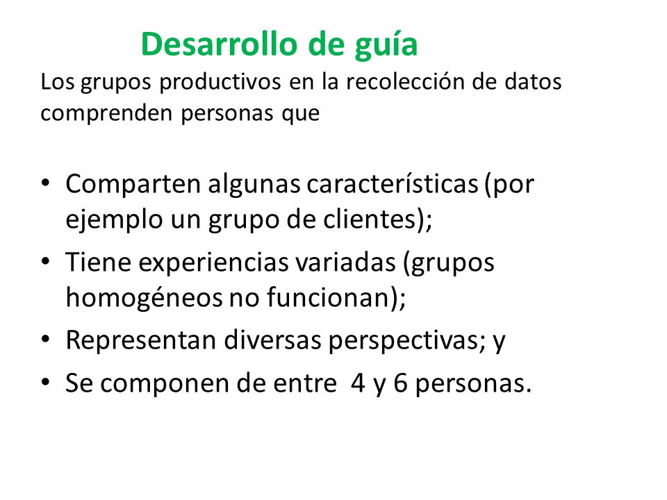 Desarrollo de guía Los grupos productivos en la recolección de datos comprenden personas que