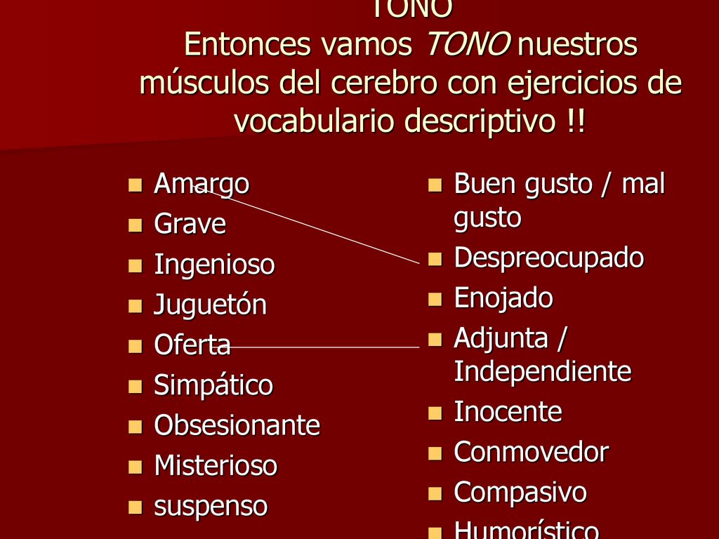 TONO Entonces vamos TONO nuestros músculos del cerebro con ejercicios de vocabulario descriptivo !!