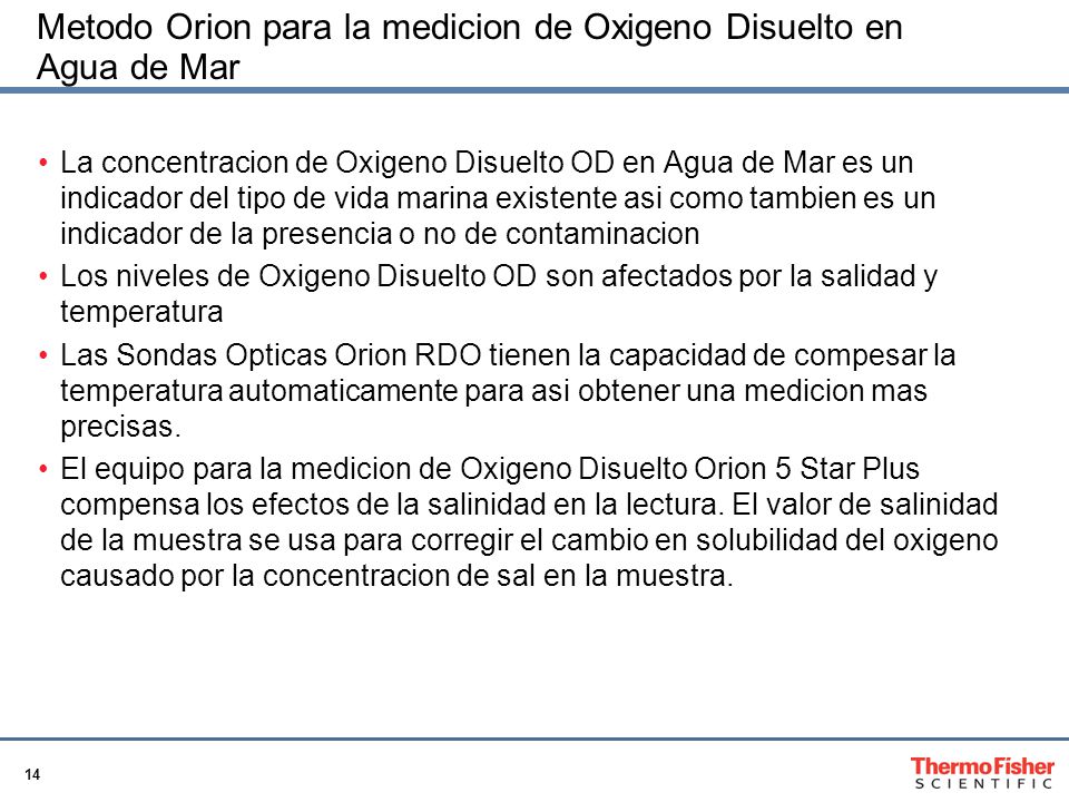 Metodo Orion para la medicion de Oxigeno Disuelto en Agua de Mar
