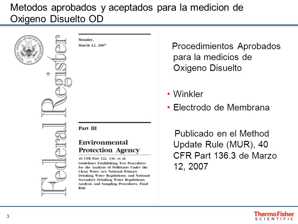 Metodos aprobados y aceptados para la medicion de Oxigeno Disuelto OD