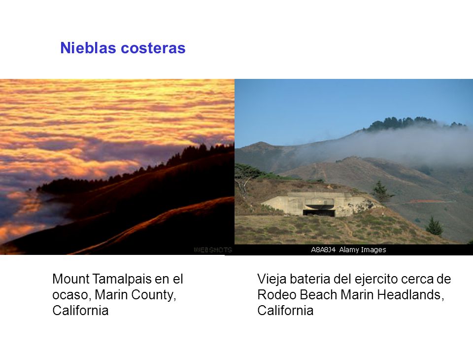 Nieblas costeras Mount Tamalpais en el ocaso, Marin County, California