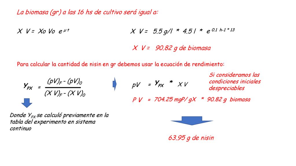 La biomasa (gr) a las 16 hs de cultivo será igual a: