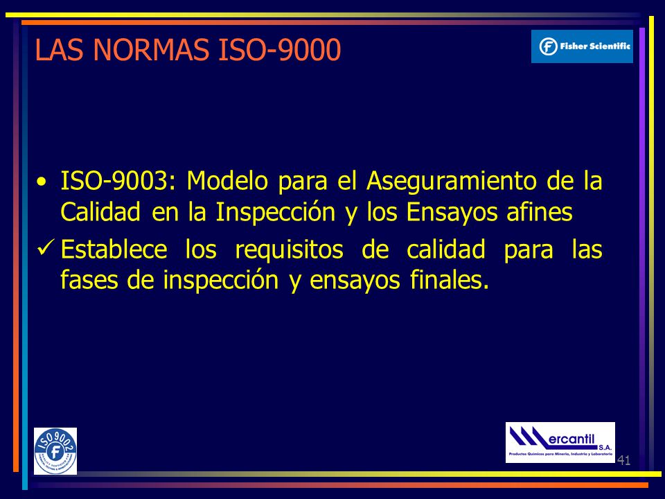LAS NORMAS ISO-9000 ISO-9003: Modelo para el Aseguramiento de la Calidad en la Inspección y los Ensayos afines.