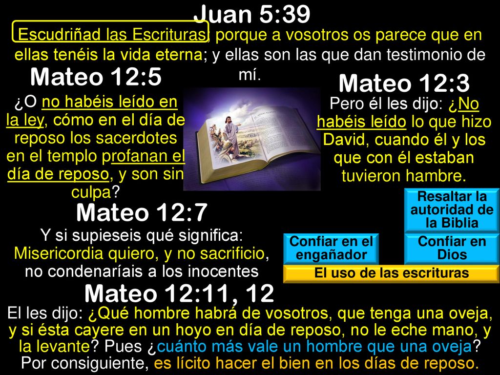 Juan 5:39 Mateo 12:5 Mateo 12:3 Mateo 12:7 Mateo 12:11, 12