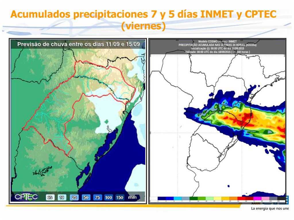 Acumulados precipitaciones 7 y 5 días INMET y CPTEC (viernes)