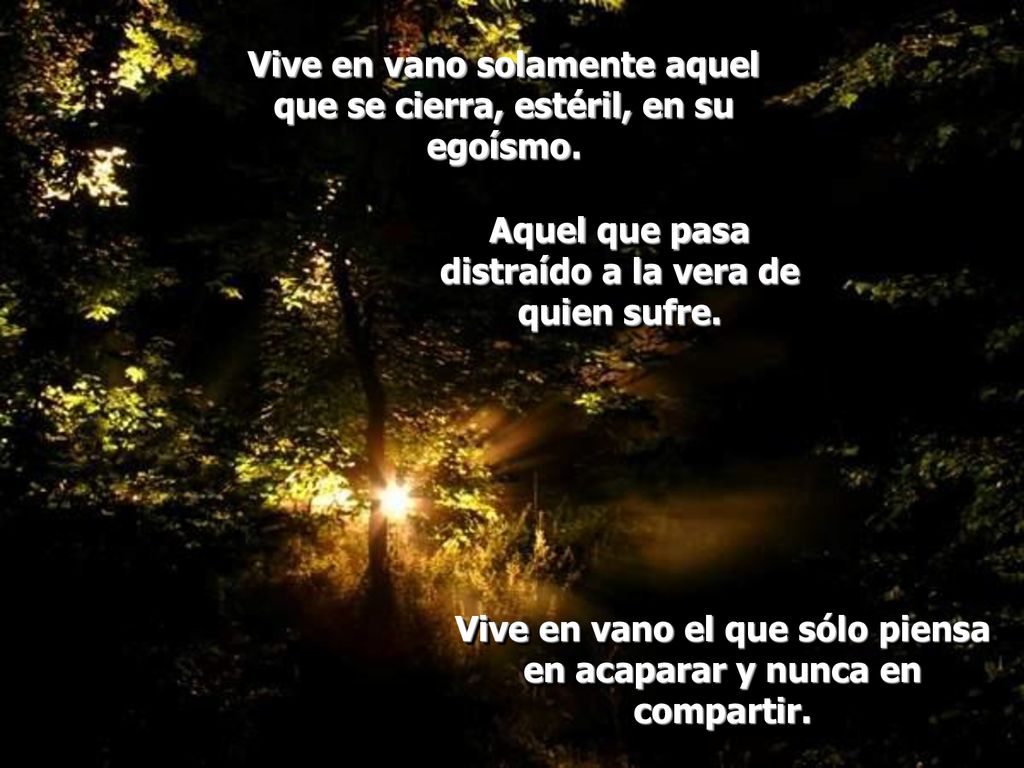 Vive en vano solamente aquel que se cierra, estéril, en su egoísmo.