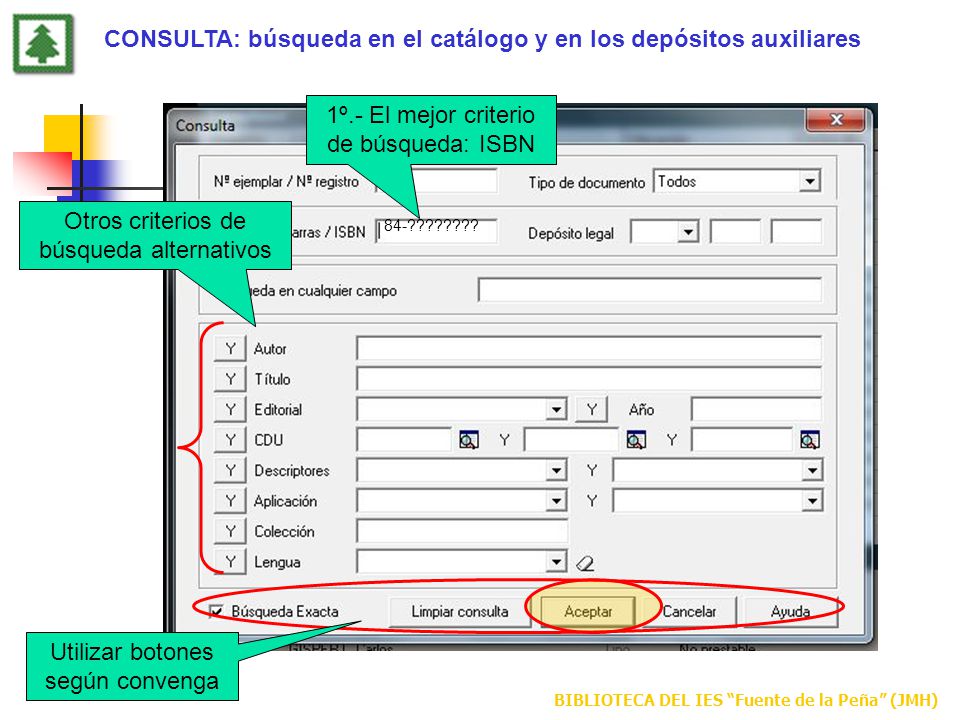 CONSULTA: búsqueda en el catálogo y en los depósitos auxiliares