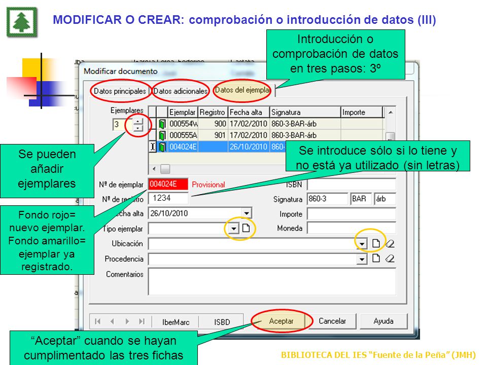 MODIFICAR O CREAR: comprobación o introducción de datos (III)