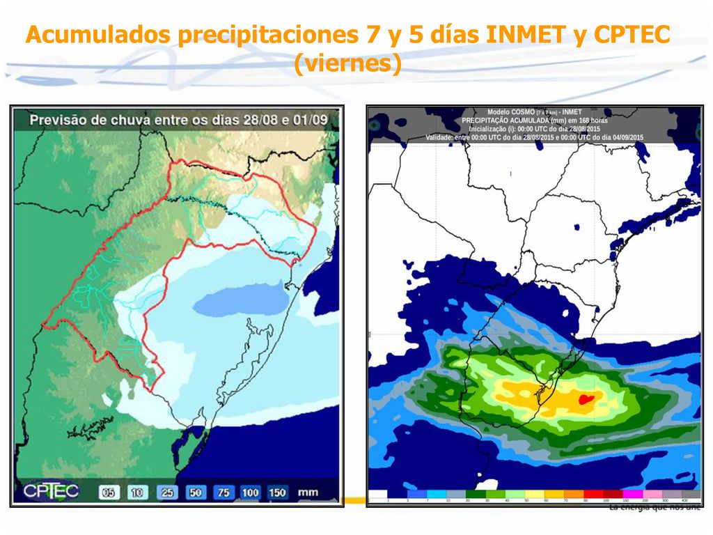 Acumulados precipitaciones 7 y 5 días INMET y CPTEC (viernes)