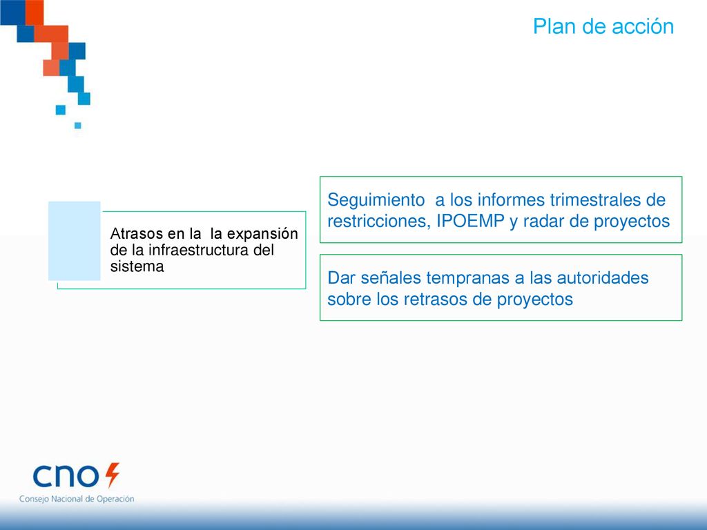 Plan de acción Atrasos en la la expansión de la infraestructura del sistema.
