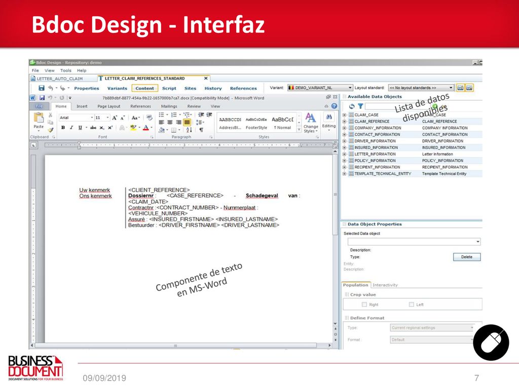 Bdoc Design - Interfaz Lista de datos disponibles