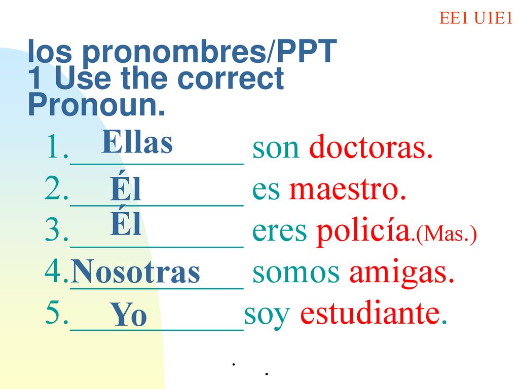 los pronombres/PPT 1 Use the correct Pronoun.