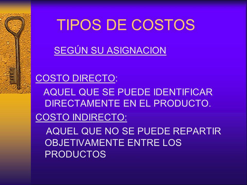 TIPOS DE COSTOS SEGÚN SU ASIGNACION COSTO DIRECTO: