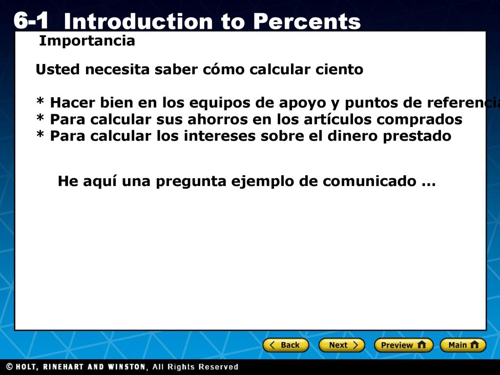 Importancia Usted necesita saber cómo calcular ciento. * Hacer bien en los equipos de apoyo y puntos de referencia.