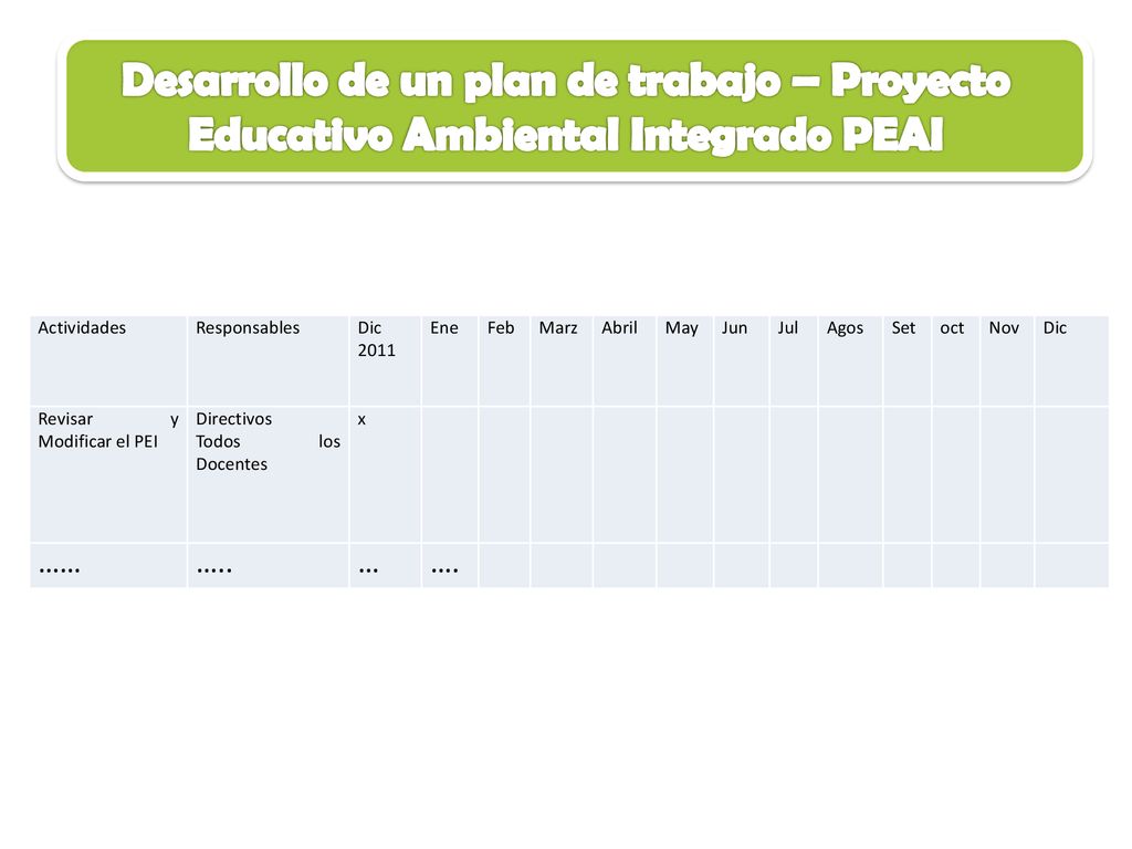 Desarrollo de un plan de trabajo – Proyecto Educativo Ambiental Integrado PEAI