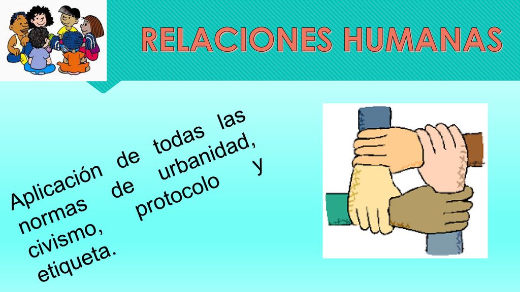 RELACIONES HUMANAS Aplicación de todas las normas de urbanidad, civismo, protocolo y etiqueta.