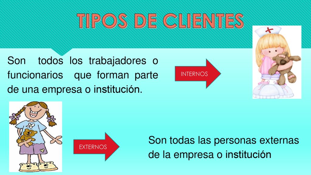 TIPOS DE CLIENTES Son todos los trabajadores o funcionarios que forman parte de una empresa o institución.