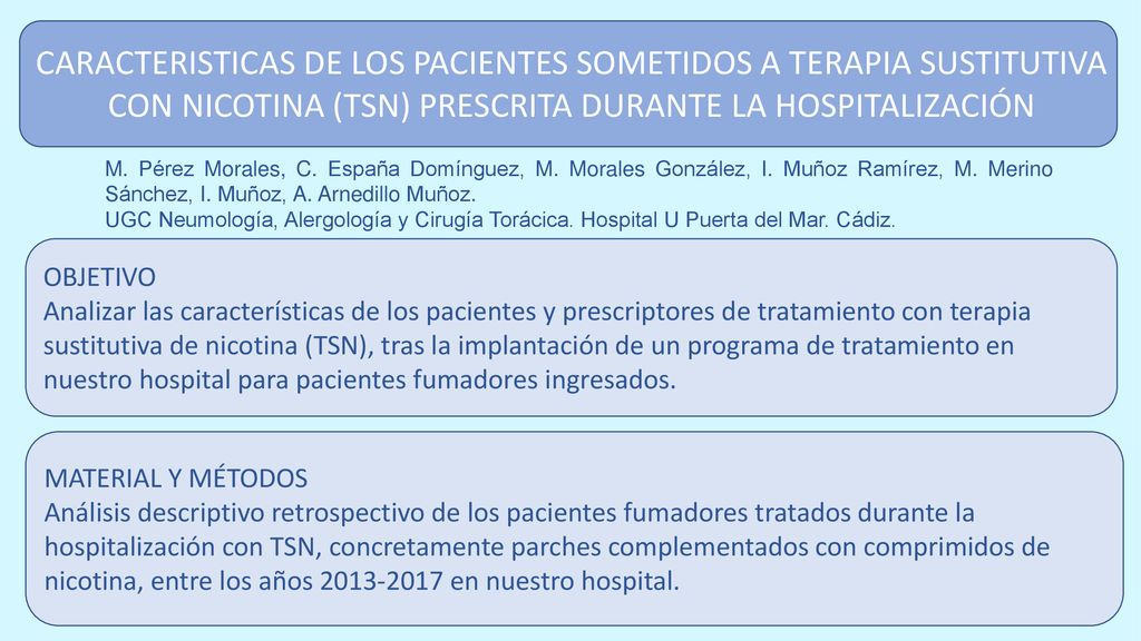 CARACTERISTICAS DE LOS PACIENTES SOMETIDOS A TERAPIA SUSTITUTIVA CON NICOTINA (TSN) PRESCRITA DURANTE LA HOSPITALIZACIÓN