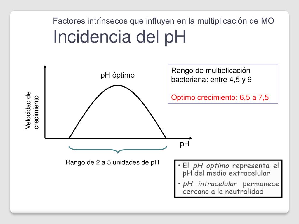 Factores intrínsecos que influyen en la multiplicación de MO Incidencia del pH
