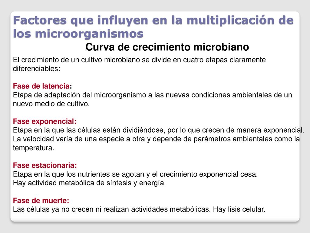 Factores que influyen en la multiplicación de los microorganismos
