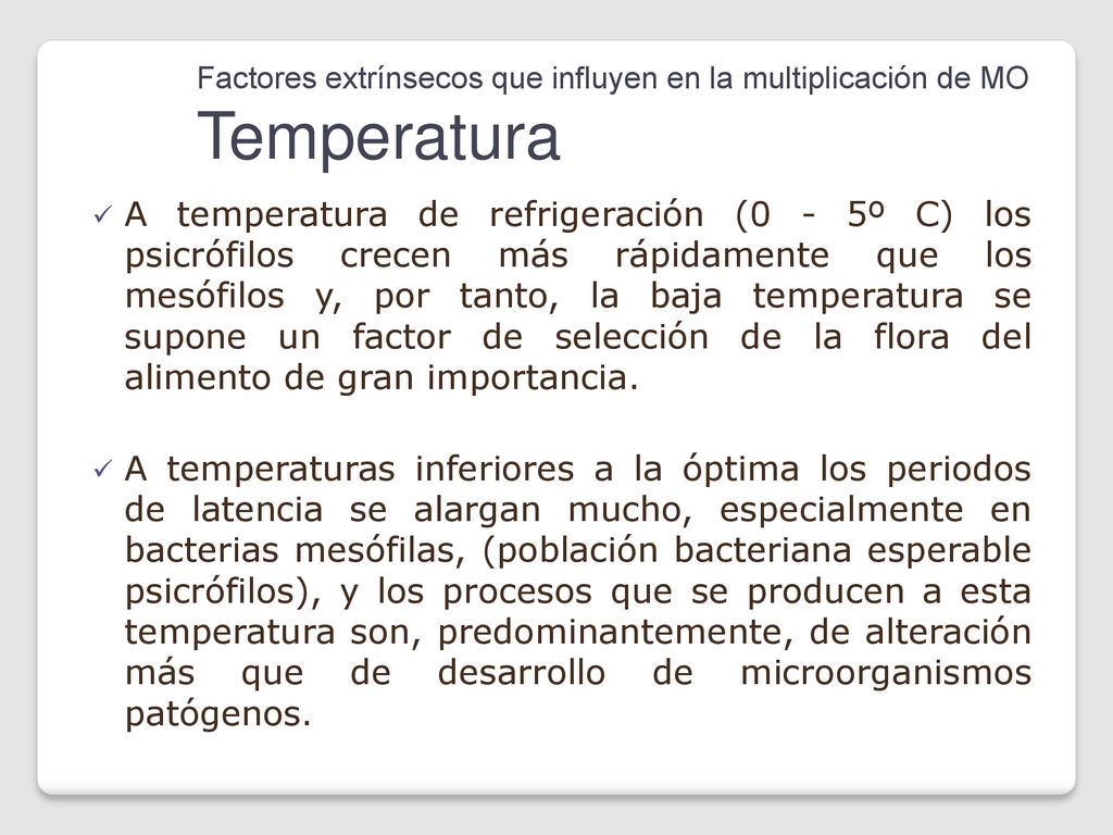 Factores extrínsecos que influyen en la multiplicación de MO Temperatura