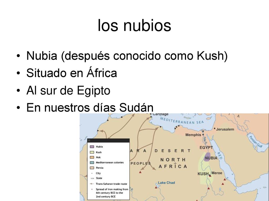 los nubios Nubia (después conocido como Kush) Situado en África