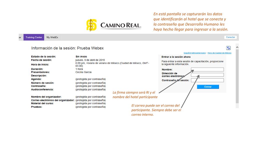 En está pantalla se capturarán los datos que identificarán al hotel que se conecta y la contraseña que Desarrollo Humano les haya hecho llegar para ingresar a la sesión.
