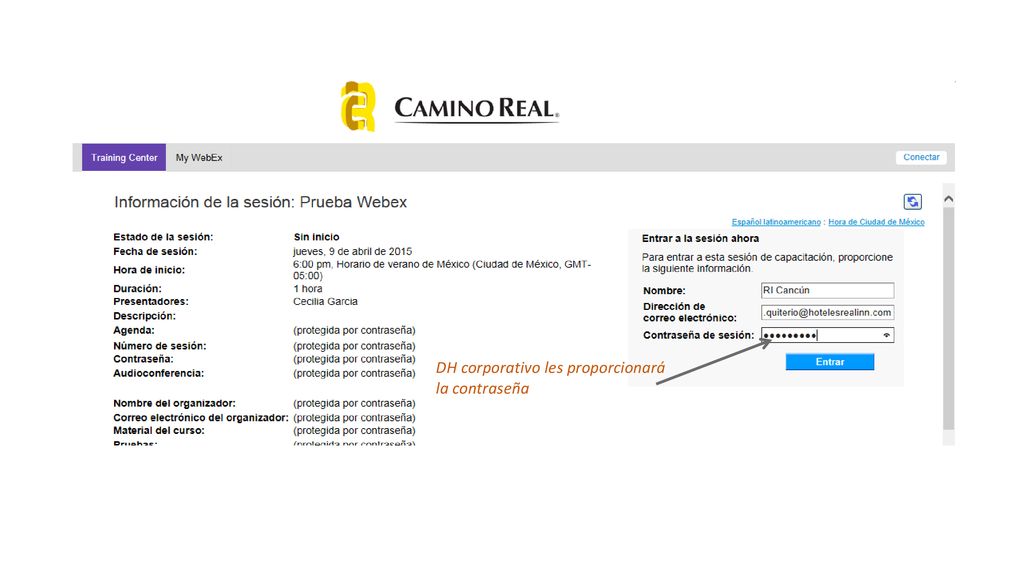 DH corporativo les proporcionará la contraseña