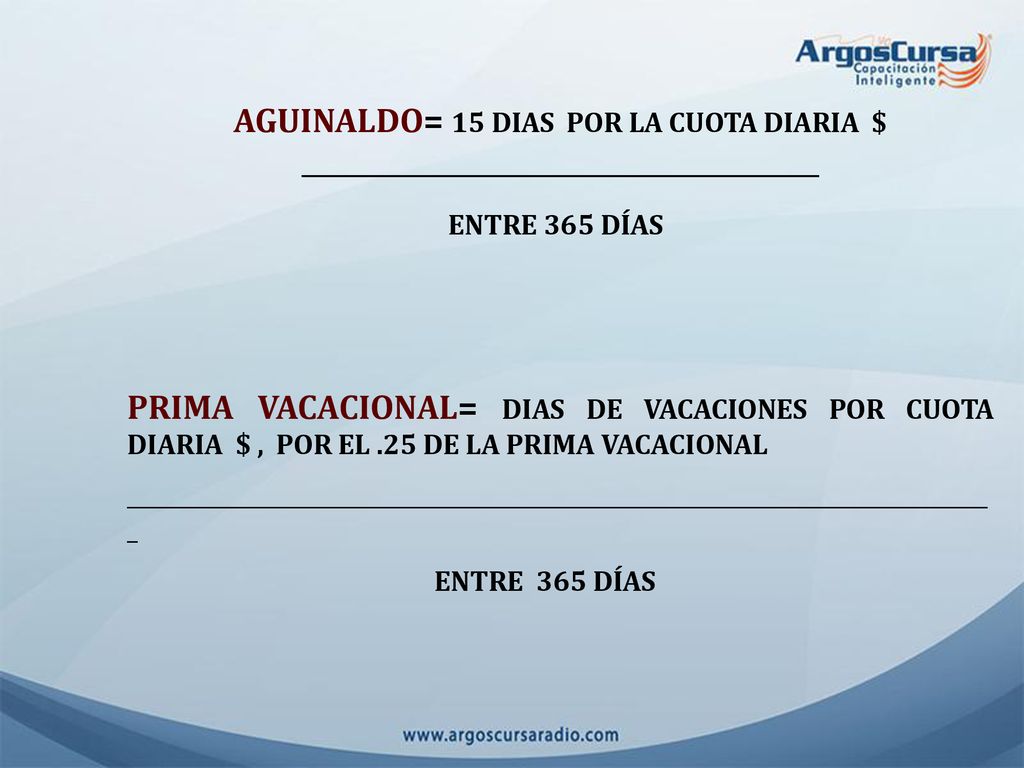AGUINALDO= 15 DIAS POR LA CUOTA DIARIA $ _________________________________________