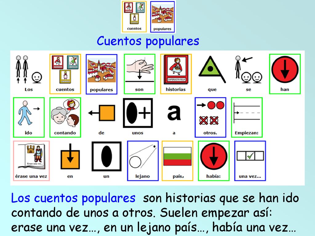 Cuentos populares Los cuentos populares son historias que se han ido contando de unos a otros. Suelen empezar así: