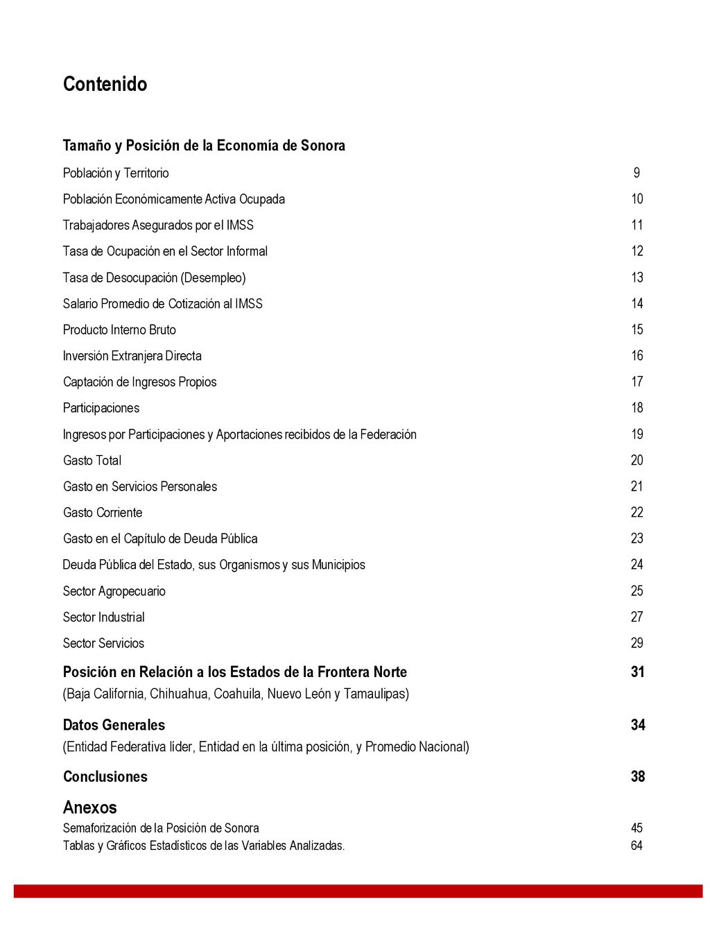 Contenido Anexos Tamaño y Posición de la Economía de Sonora