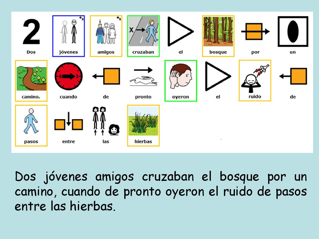 Dos jóvenes amigos cruzaban el bosque por un camino, cuando de pronto oyeron el ruido de pasos entre las hierbas.