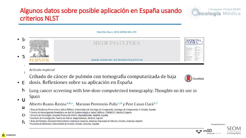 Algunos datos sobre posible aplicación en España usando criterios NLST