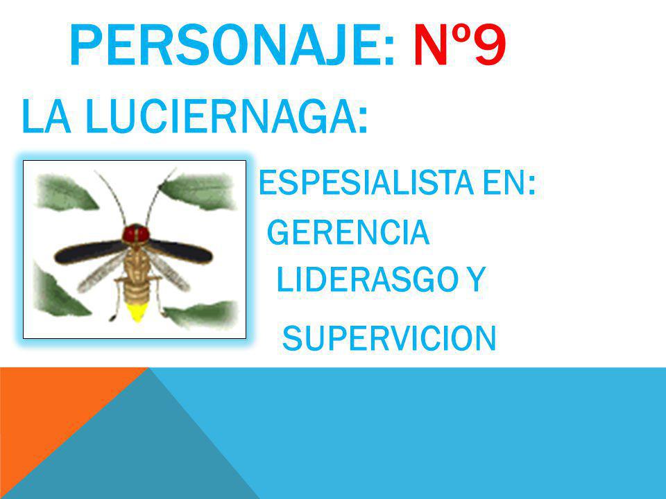 PERSONAJE: Nº9 LA LUCIERNAGA: ESPESIALISTA EN: SUPERVICION GERENCIA