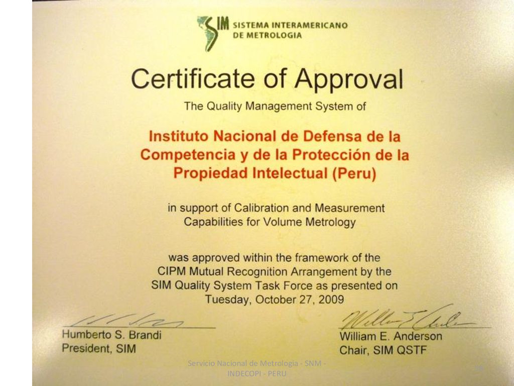 Servicio Nacional de Metrologia - SNM - INDECOPI - PERU
