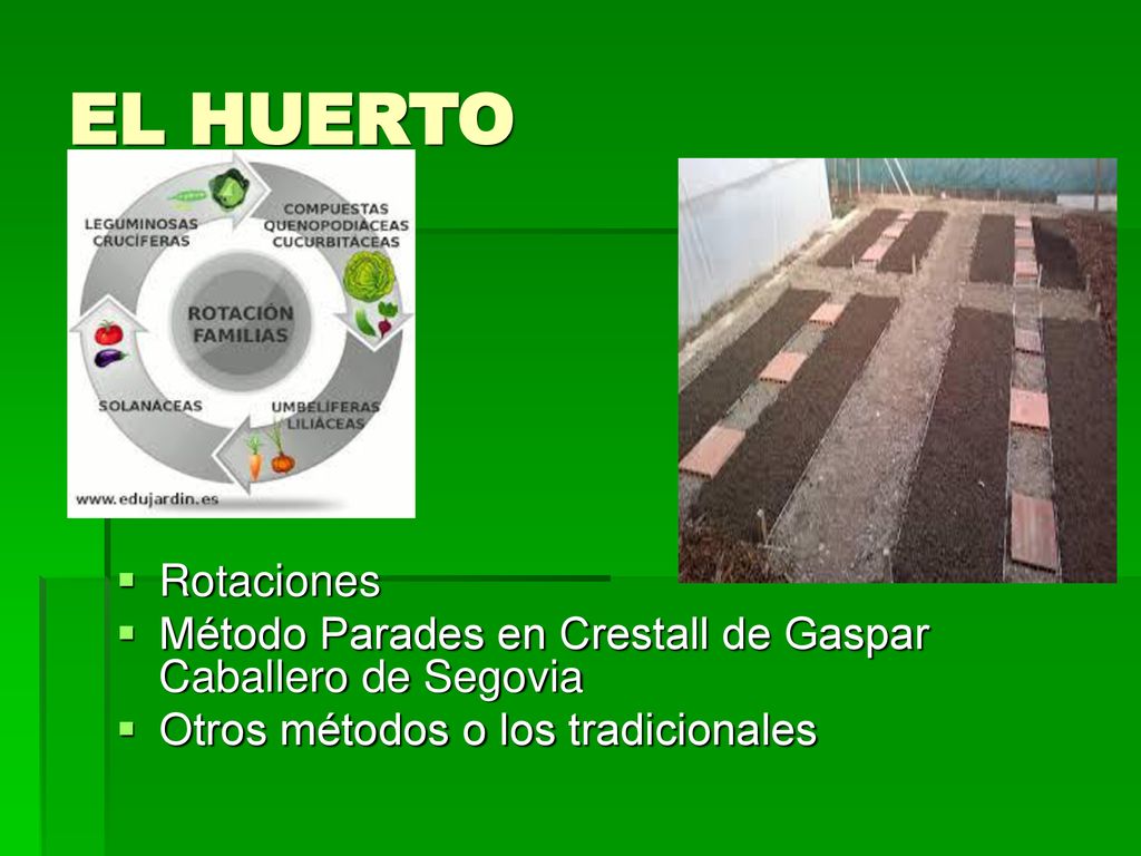 EL HUERTO Rotaciones. Método Parades en Crestall de Gaspar Caballero de Segovia.