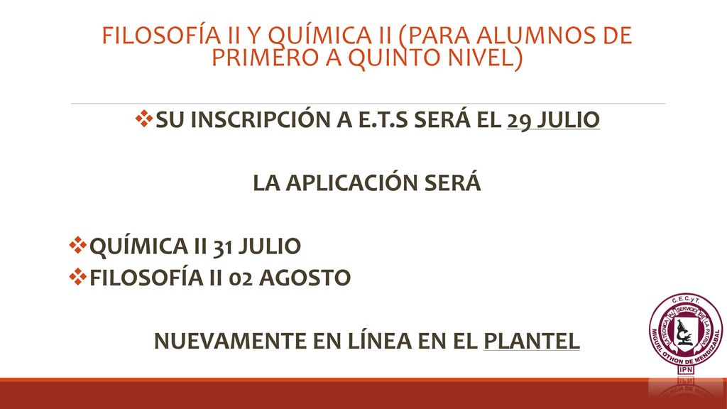 FILOSOFÍA II Y QUÍMICA II (PARA ALUMNOS DE PRIMERO A QUINTO NIVEL)