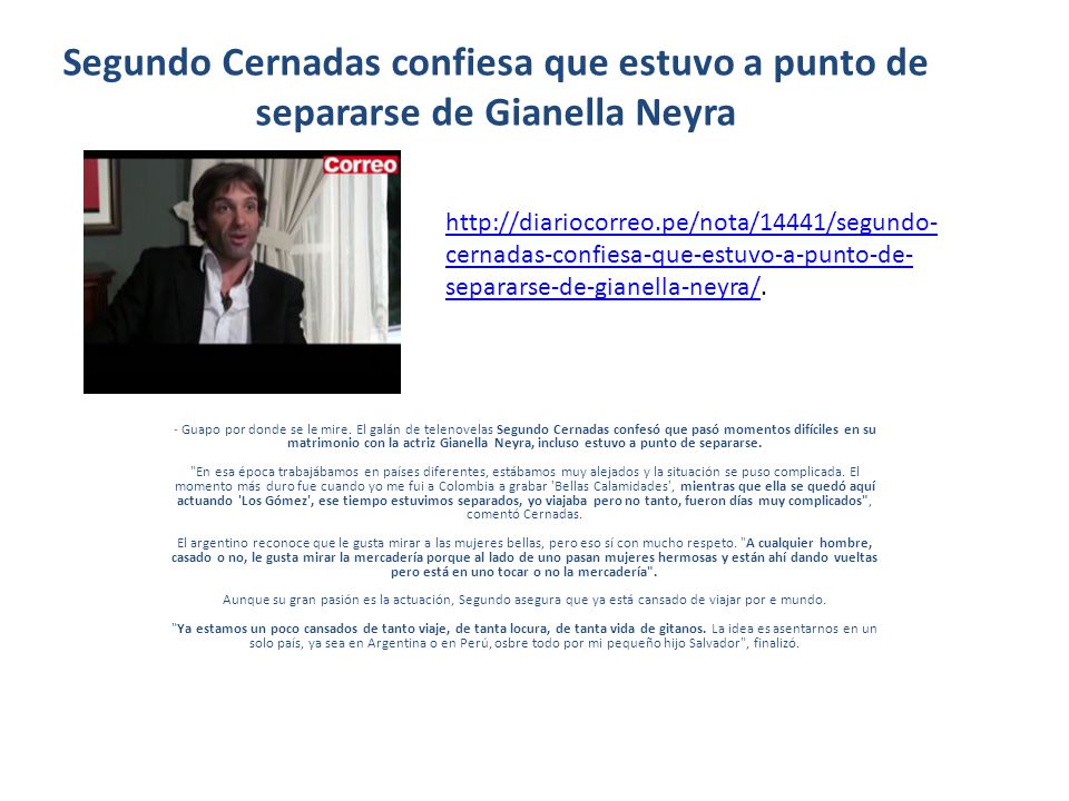 Segundo Cernadas confiesa que estuvo a punto de separarse de Gianella Neyra