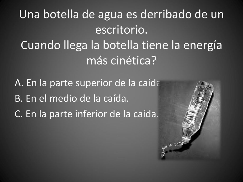 Una botella de agua es derribado de un escritorio