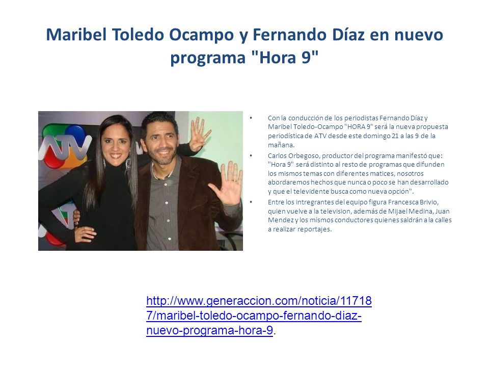 Maribel Toledo Ocampo y Fernando Díaz en nuevo programa Hora 9