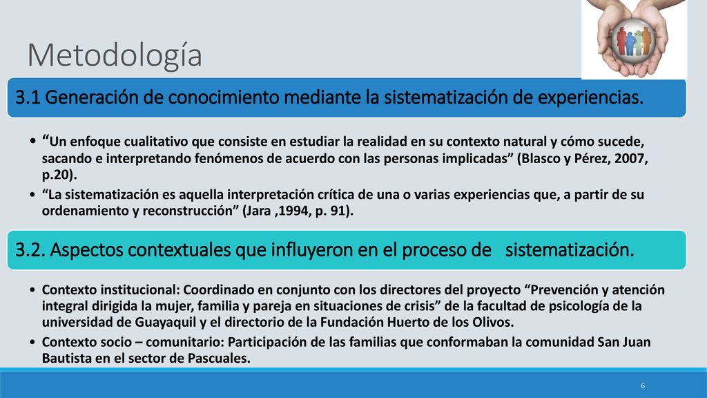 Metodología 3.1 Generación de conocimiento mediante la sistematización de experiencias.