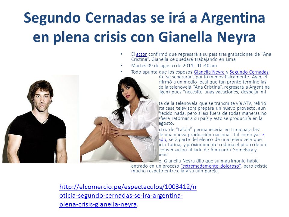 Segundo Cernadas se irá a Argentina en plena crisis con Gianella Neyra