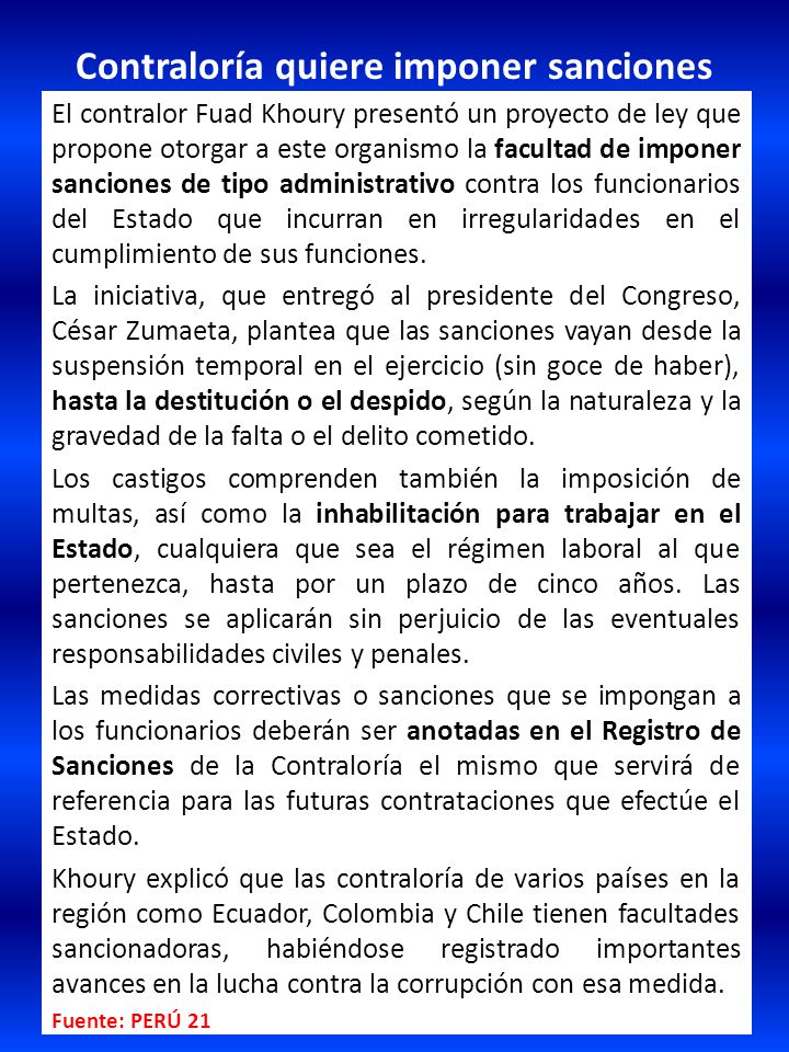 Contraloría quiere imponer sanciones