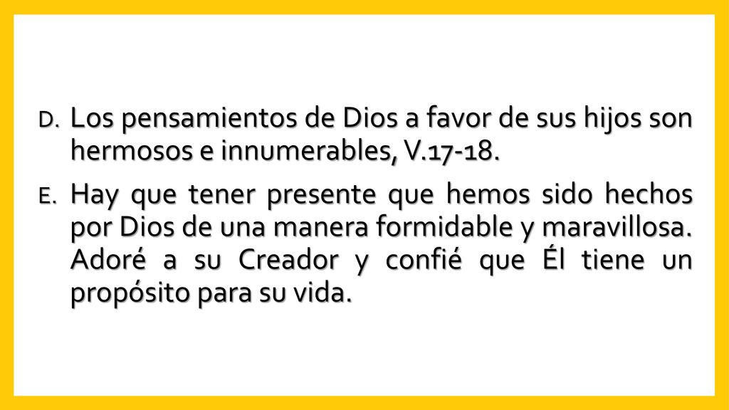 Los pensamientos de Dios a favor de sus hijos son hermosos e innumerables, V