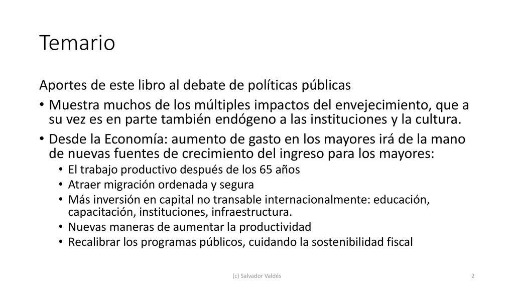 Temario Aportes de este libro al debate de políticas públicas