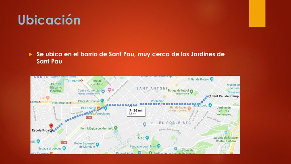 Ubicación Se ubica en el barrio de Sant Pau, muy cerca de los Jardines de Sant Pau