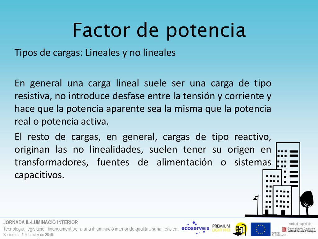 Factor de potencia Tipos de cargas: Lineales y no lineales