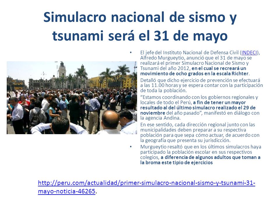 Simulacro nacional de sismo y tsunami será el 31 de mayo