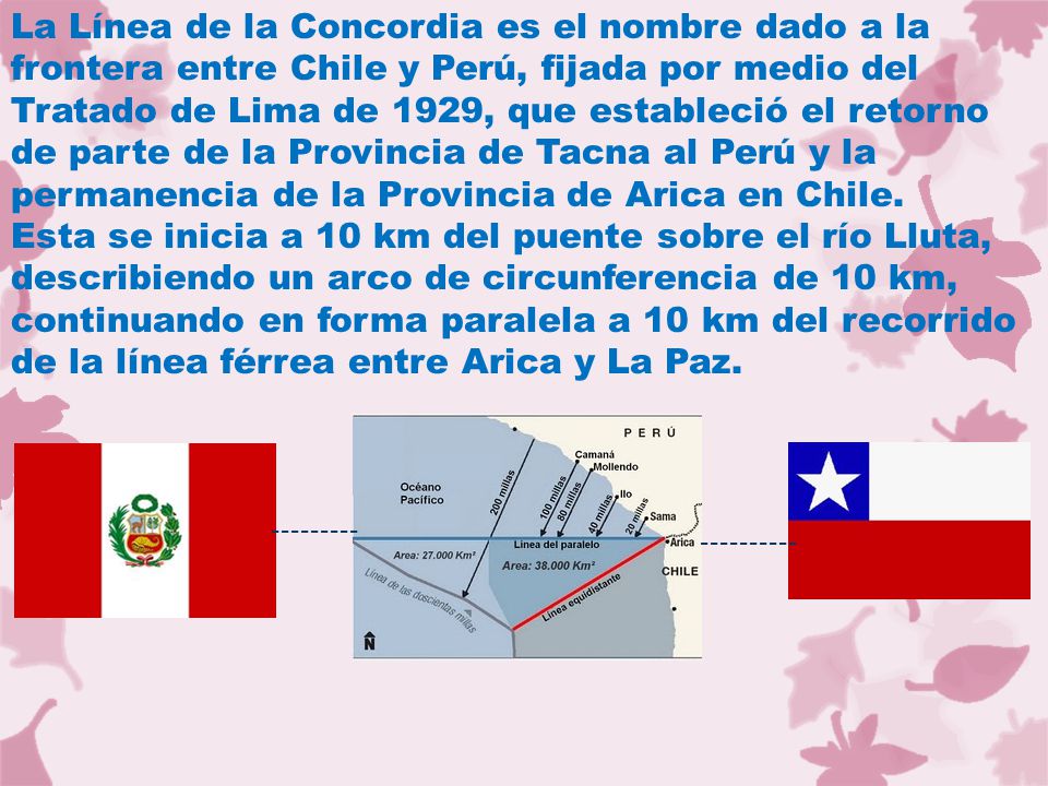 La Línea de la Concordia es el nombre dado a la frontera entre Chile y Perú, fijada por medio del Tratado de Lima de 1929, que estableció el retorno de parte de la Provincia de Tacna al Perú y la permanencia de la Provincia de Arica en Chile.
