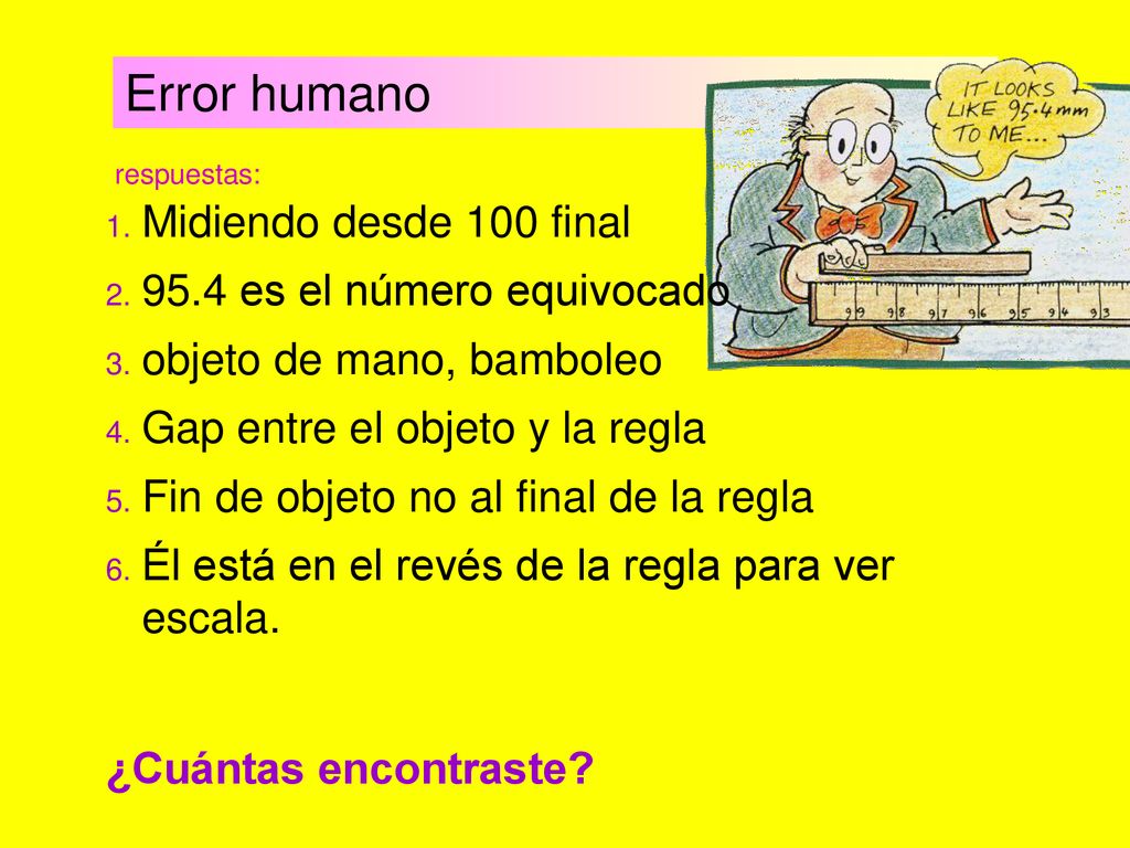 Error humano Midiendo desde 100 final 95.4 es el número equivocado